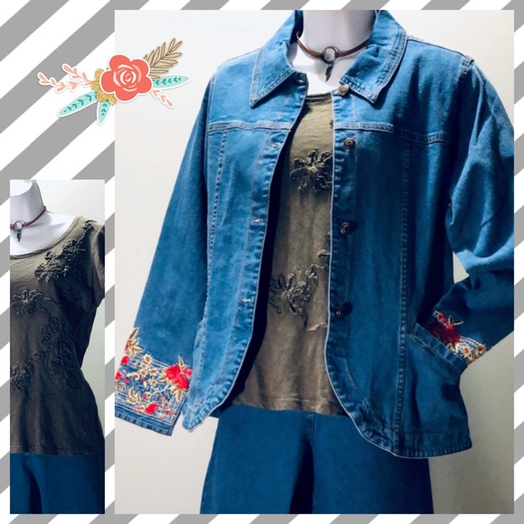 💝👼😇 DENIM & CO. - you Embroidered Jean Jacket & Pants - Size S/M - Picture 4 of 6